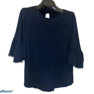 Ralph Lauren Navy Embroidered beaded blouse Sz  XL